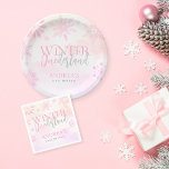 Winter ONEderland Snowflakes Girl 1st Birthday  Paper Plates<br><div class="desc">A modern and elegant winter wonderland party paper plates for girls first birthday! Featuring watercolor winter snowflakes,  pink glitters and clouds of pink hues with a combination of serif and script lettering for the birthday details.</div>