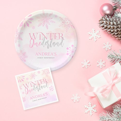 Winter ONEderland Snowflakes Girl 1st Birthday  Paper Plates