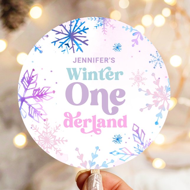 Winter Onederland Snowflakes Girl Snow Birthday Classic Round Sticker (Creator Uploaded)