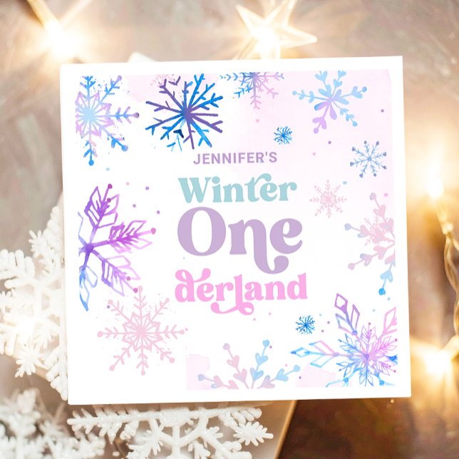 Winter Onederland Snowflakes Girl Snow Birthday Napkins (Creator Uploaded)