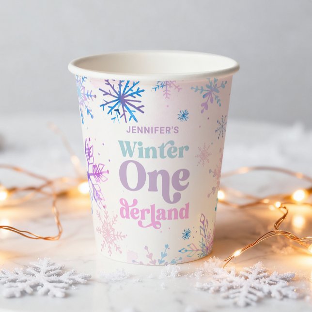 Winter Onederland Snowflakes Girl Snow Birthday Paper Cups (Creator Uploaded)