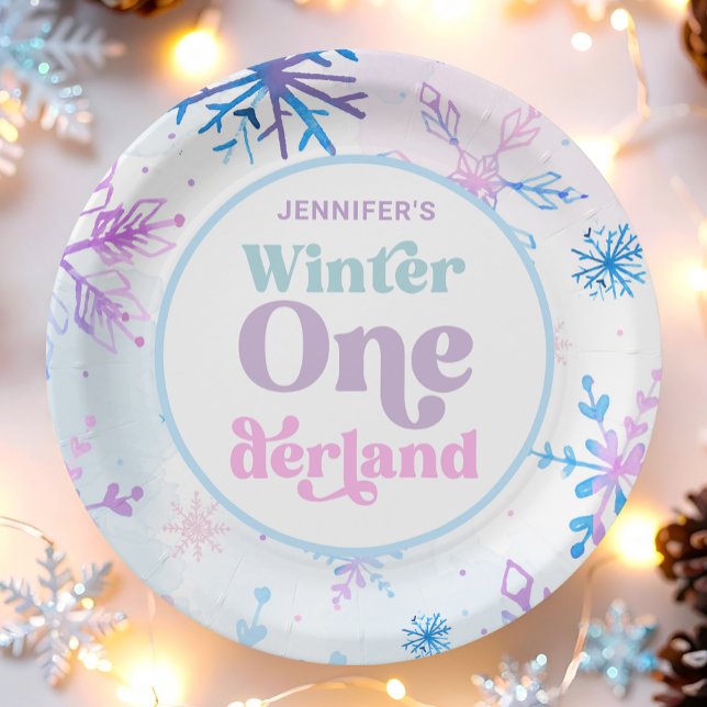 Winter Onederland Snowflakes Girl Snow Birthday Paper Plates (Creator Uploaded)