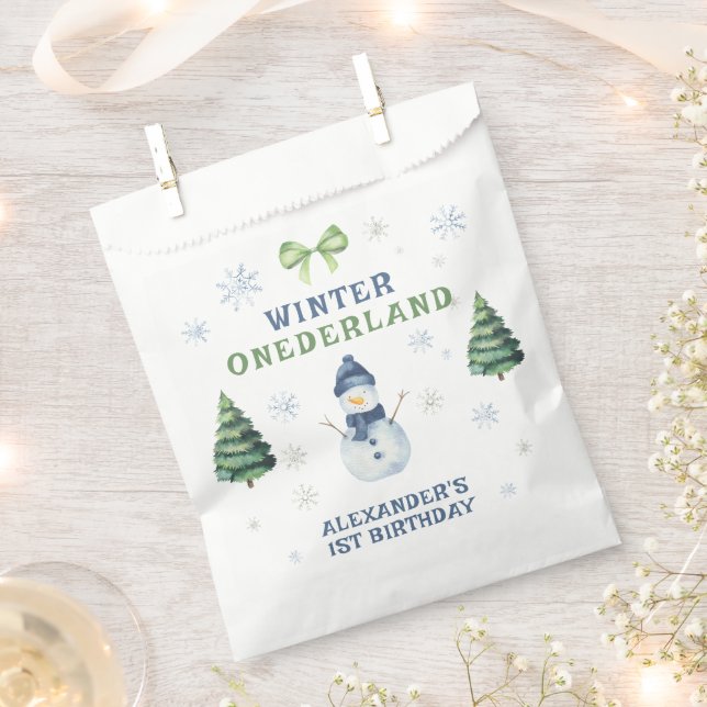 Winter Onederland Snowman 1st Birthday  Favor Bag (Clipped)