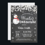 Winter Onederland Snowman 1st Birthday Invitation<br><div class="desc">Winter Onederland Snowman 1st Birthday Invitation. White Snowflake. Boy Birthday Party Invitation. Winter Holiday Bday. Chalkboard Background. Black and White. For further customization,  please click the "Customize it" button and use our design tool to modify this template.</div>