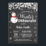Winter Onederland Snowman 1st Birthday Invitation<br><div class="desc">Winter Onederland Snowman 1st Birthday Invitation. White Snowflake. Boy Birthday Party Invitation. Winter Holiday Bday. Chalkboard Background. Black and White. For further customization,  please click the "Customize it" button and use our design tool to modify this template.</div>