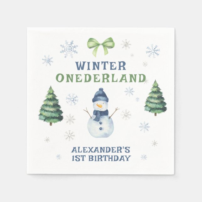 Winter Onederland Snowman 1st Birthday  Napkins (Front)