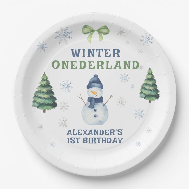 Winter Onederland Snowman 1st Birthday  Paper Plates (Front)