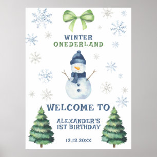 Winter Onederland Snowman 1st Birthday Poster