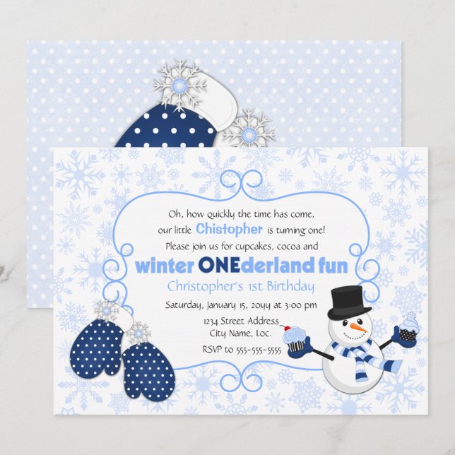Winter ONEderland Snowman Birthday Invitation (Front/Back)