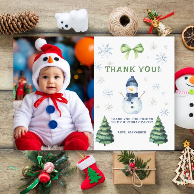 Winter Onederland Snowman Birthday Thank You Card (Creator Uploaded)