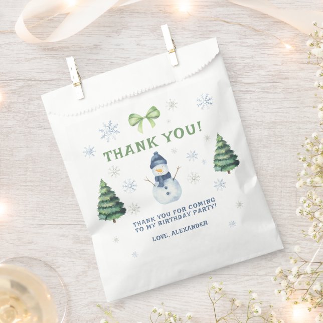 Winter Onederland Snowman Birthday Thank You Favor Bag (Clipped)