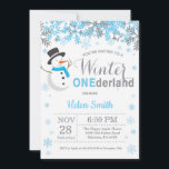 Winter Onederland Snowman Boy 1st Birthday Invitation<br><div class="desc">Winter Onederland Snowman Boy 1st Birthday Invitation. Blue and Gray Snowflake. Boy Birthday Party Invitation. Winter Holiday Bday. White Background. For further customization,  please click the "Customize it" button and use our design tool to modify this template.</div>