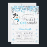 Winter Onederland Snowman Boy 1st Birthday Invitation<br><div class="desc">Winter Onederland Snowman Boy 1st Birthday Invitation. Blue and Gray Snowflake. Boy Birthday Party Invitation. Winter Holiday Bday. White Background. For further customization,  please click the "Customize it" button and use our design tool to modify this template.</div>