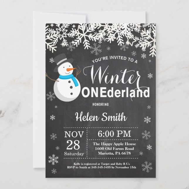 Winter Onederland Snowman Boy 1st Birthday Invitation (Front)