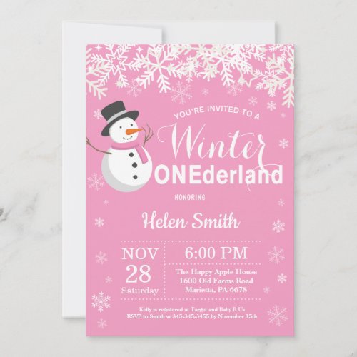 Winter Onederland Snowman Girl 1st Birthday Invitation