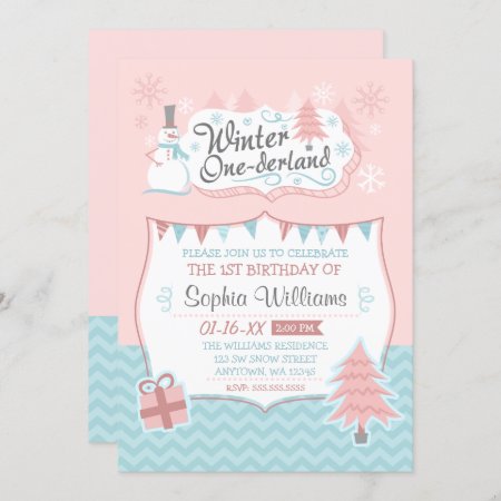 Winter Onederland Snowman Girl 1st Birthday Invitation