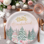 Winter ONEderland Snowman Girl 1st Birthday Pink Paper Plates<br><div class="desc">Make your baby girl's first birthday truly magical with these whimsical Winter ONEderland paper plates! Designed in soft pastel pink tones, with adorable snowflakes, a cheerful snowman, festive holiday gift boxes, and a sparkling Christmas tree, these plates are the perfect addition to your winter birthday party theme. Whether you’re hosting...</div>