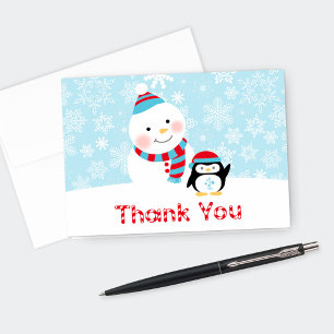 Winter ONEderland Snowman Penguin Birthday Letterpress Thank You Card