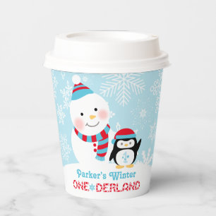 Winter ONEderland Snowman Penguin Birthday Paper Cups