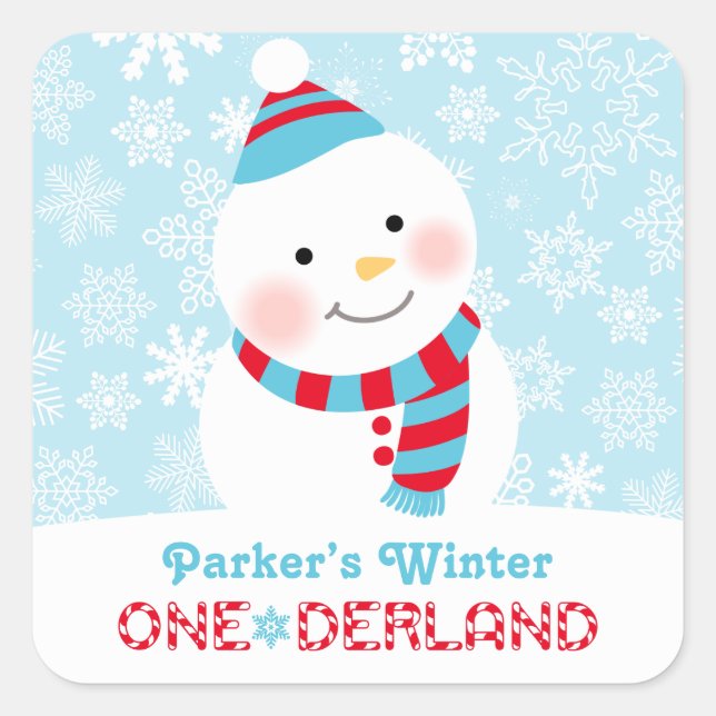 Winter ONEderland Snowman Snowflake Square Sticker (Front)