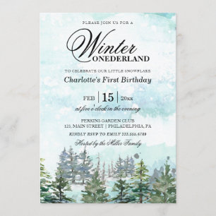 Winter Onederland snowy baby first birthday Invitation