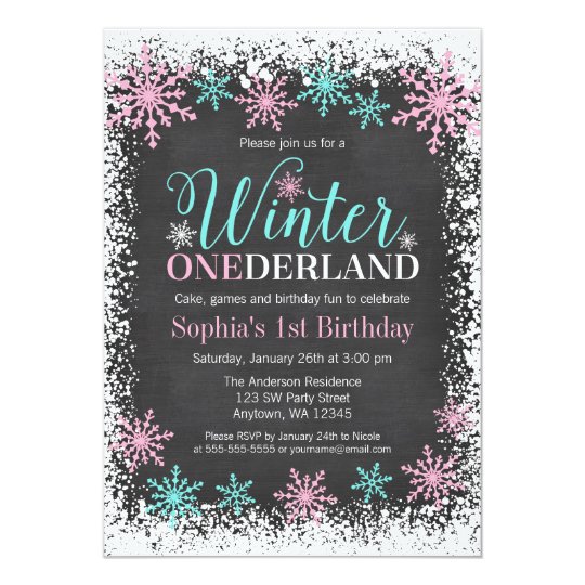 Winter ONEderland Teal Chalkboard 1st Birthday Card ...