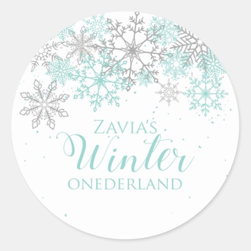 Winter Onederland Teal Silver First Birthday Classic Round Sticker