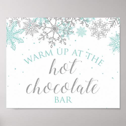 Winter Onederland Teal  Silver Hot Chocolate Bar Poster