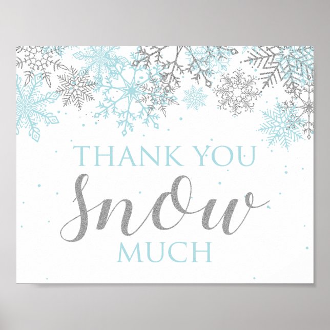 Winter Onederland Thank You blue silver snowflake Poster (Front)
