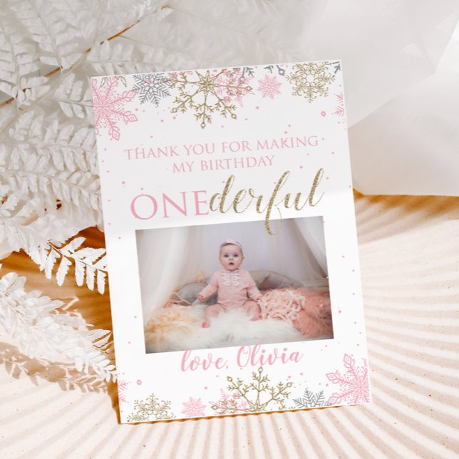 Winter ONEderland Thank You Photo Card Snowflakes (Creator Uploaded)