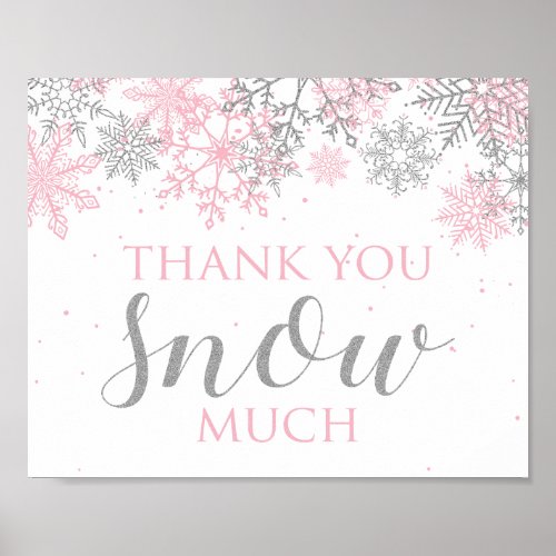 Winter Onederland Thank You pink silver snowflake Poster