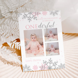 Winter ONEderland Thank You pink Silver Snowflakes