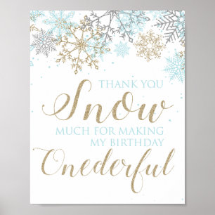 Winter Onederland Thank You Sign Blue