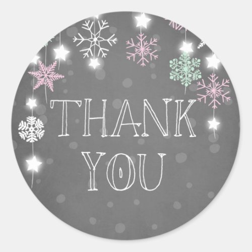 Winter onederland Thank you Snowflakes Pink Winter Classic Round Sticker