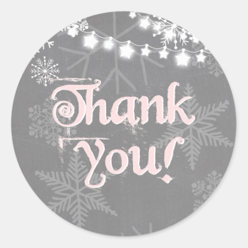 Winter onederland Thank you Snowflakes Pink Winter Classic Round Sticker