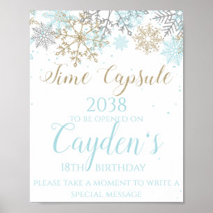 Winter ONEderland Time Capsule Sign Blue and Gold