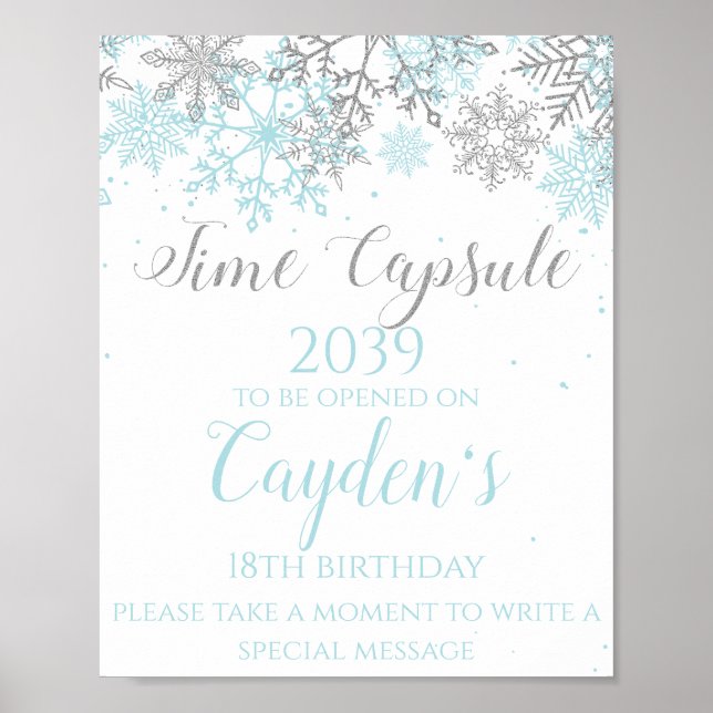 Winter ONEderland Time Capsule Sign Blue Silver (Front)