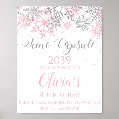 Winter ONEderland Time Capsule Sign Pink Silver