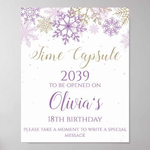 Winter ONEderland Time Capsule Sign Purple Gold
