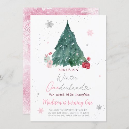 Winter Onederland Tree Snowflake Birthday Invitation