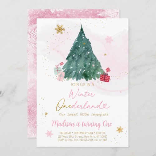 Winter Onederland Tree Snowflake Birthday Invitation