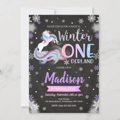 Winter ONEderland Unicorn 1st Birthday Invitation