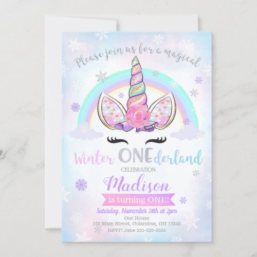 Winter ONEderland Unicorn Birthday Invitation
