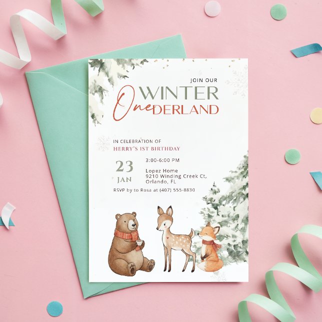Winter Onederland Watercolor Animal First Birthday Invitation (Creator Uploaded)