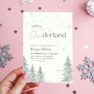 Winter Onederland Watercolor First Birthday Party Invitation