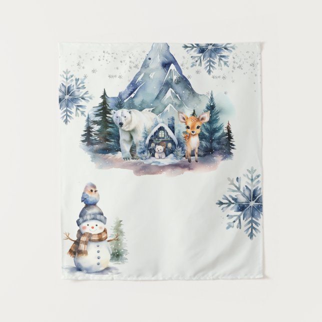 Winter Onederland Whimsical Woodland 1st Birthday Tapestry (Front)