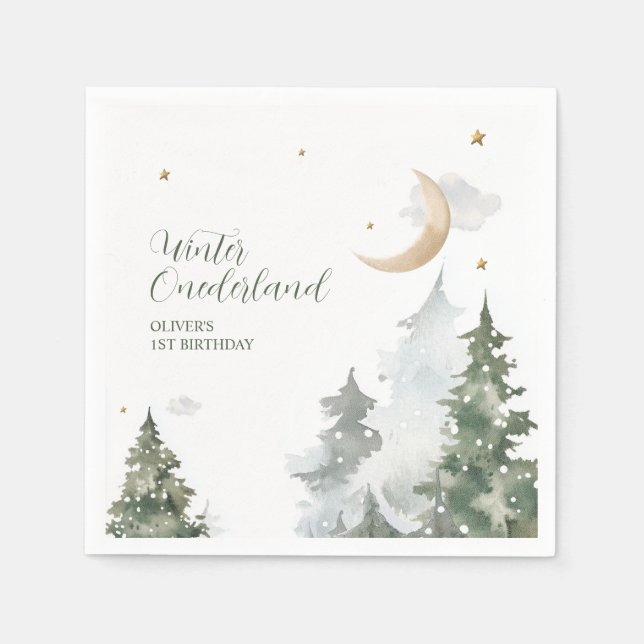 Winter Onederland Wild Forest First Birthday Party Napkins (Front)