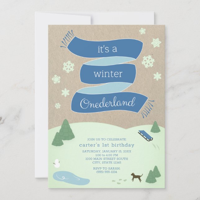Winter Onederland Winter Scene 1st Birthday Invitation (Front)