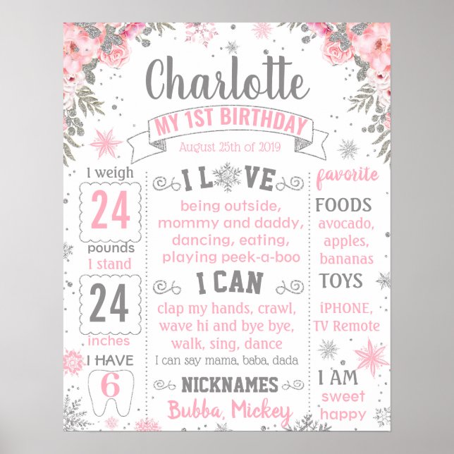 Winter Onederland Wonderland Birthday board Poster (Front)