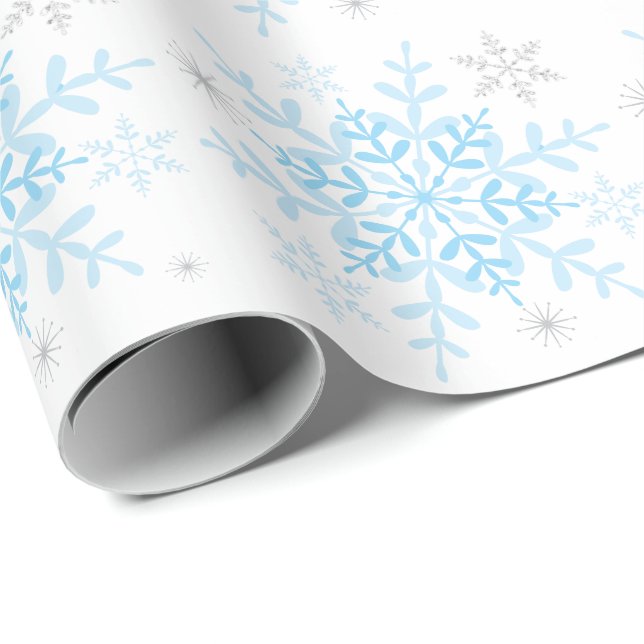 Winter ONEderland Wonderland Blue Silver Snowflake Wrapping Paper (Roll Corner)